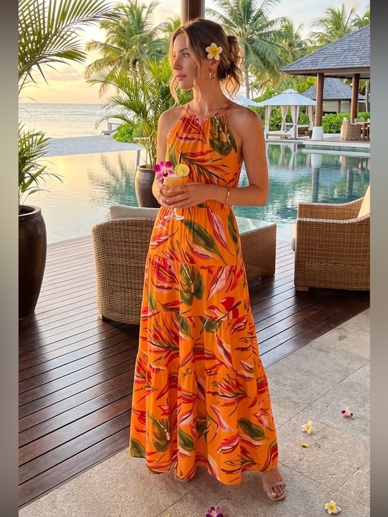 Vince Camuto Dresses & Skirts - NWT Vince Camuto Tiered High Neck Tropical Leaf Print Maxi Dress Small